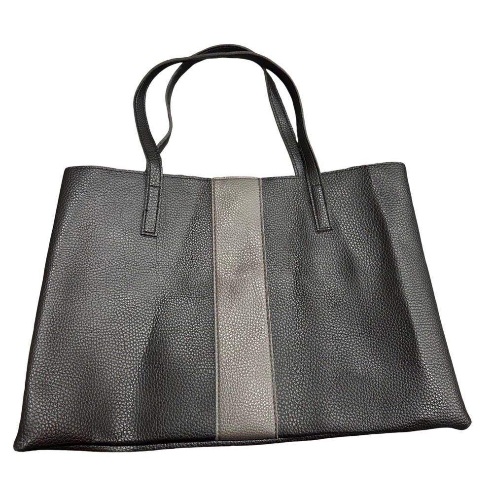 Vince Camuto Brown Pebbled Faux Leather Tote Bag Striped Large Shoulder Bag